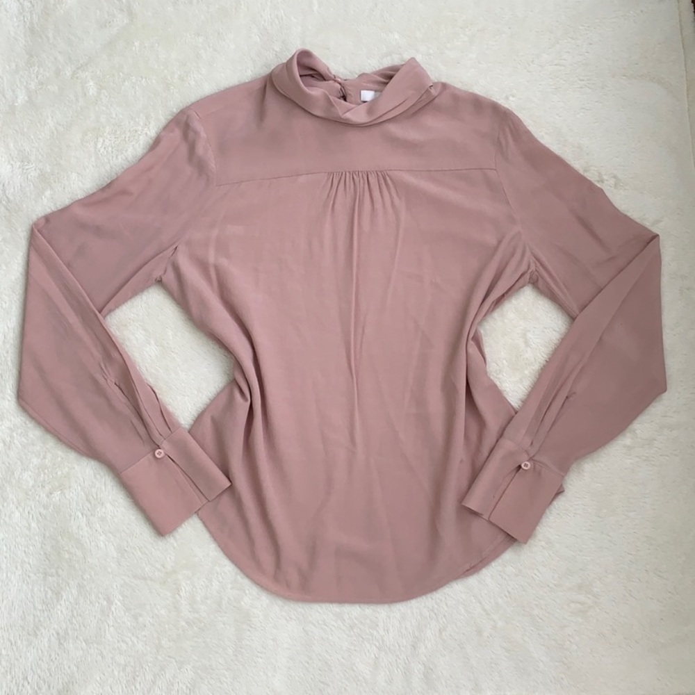 Oui Long-sleeve Back Tie-Neck Blush Pink Blouse Size 10